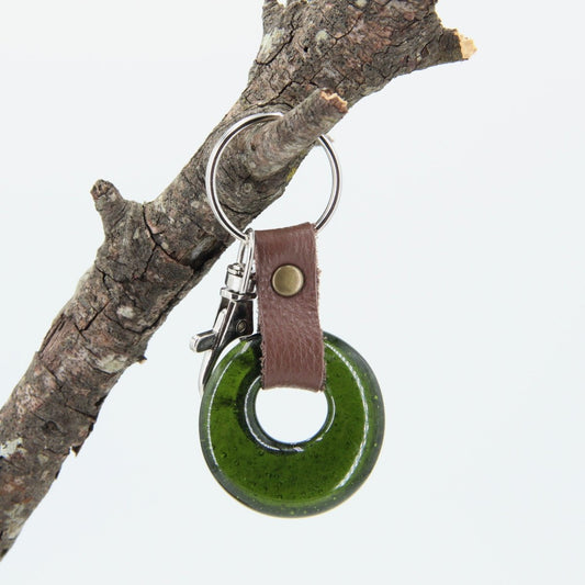 Upcycled Glass and Leather Keychain