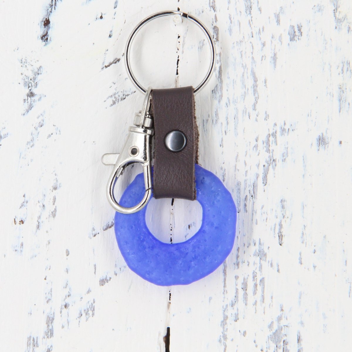 Upcycled Glass and Leather Keychain