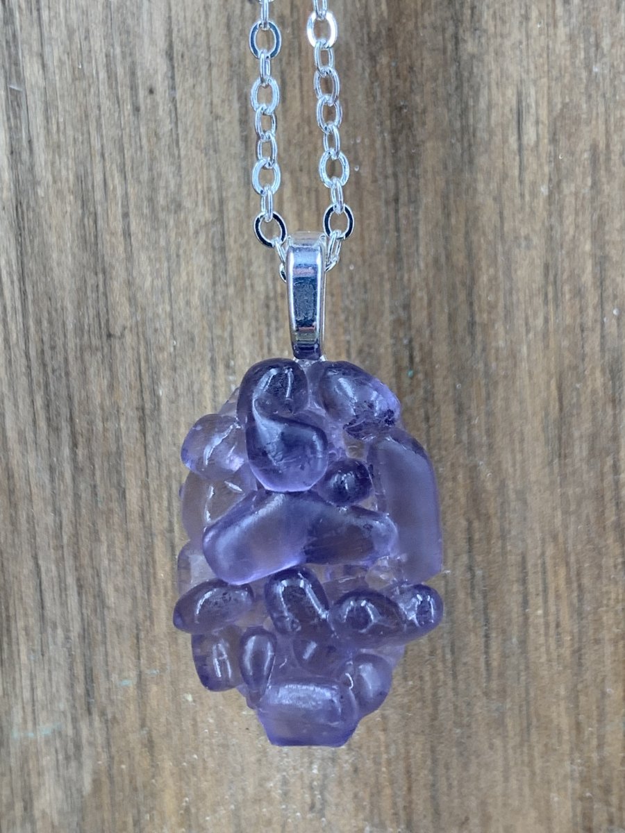 Upcycled Glass Jewelry, Purple Statement Pendant Necklace, Recycled Glass, Eco Friendly Gift for Wine Lover, Glass Bottle Art