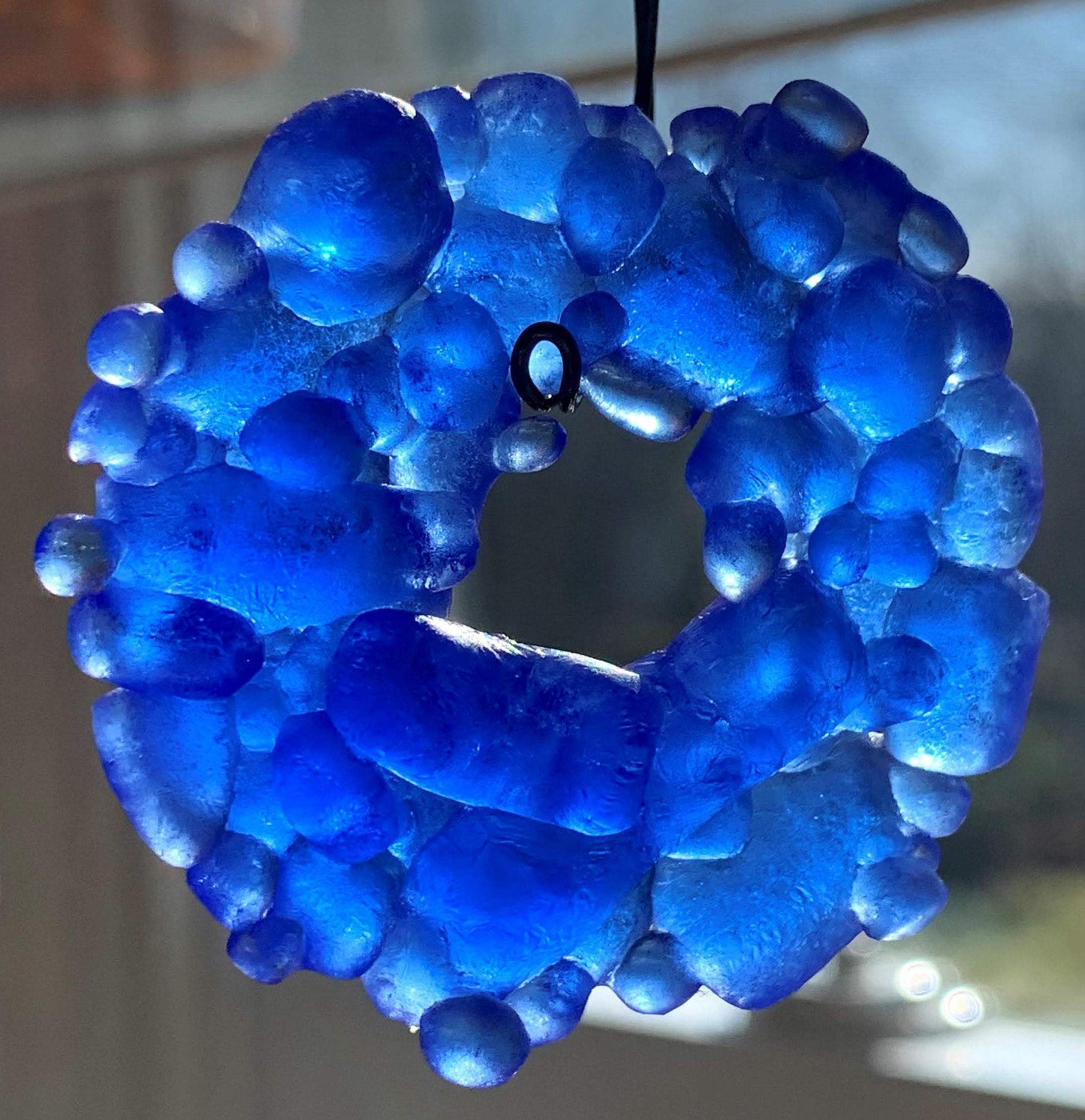 Upcycled Glass Jewelry, Blue Statement Pendant Necklace, Recycled Glass, Gift for Wine Lover, Glass Bottle Art