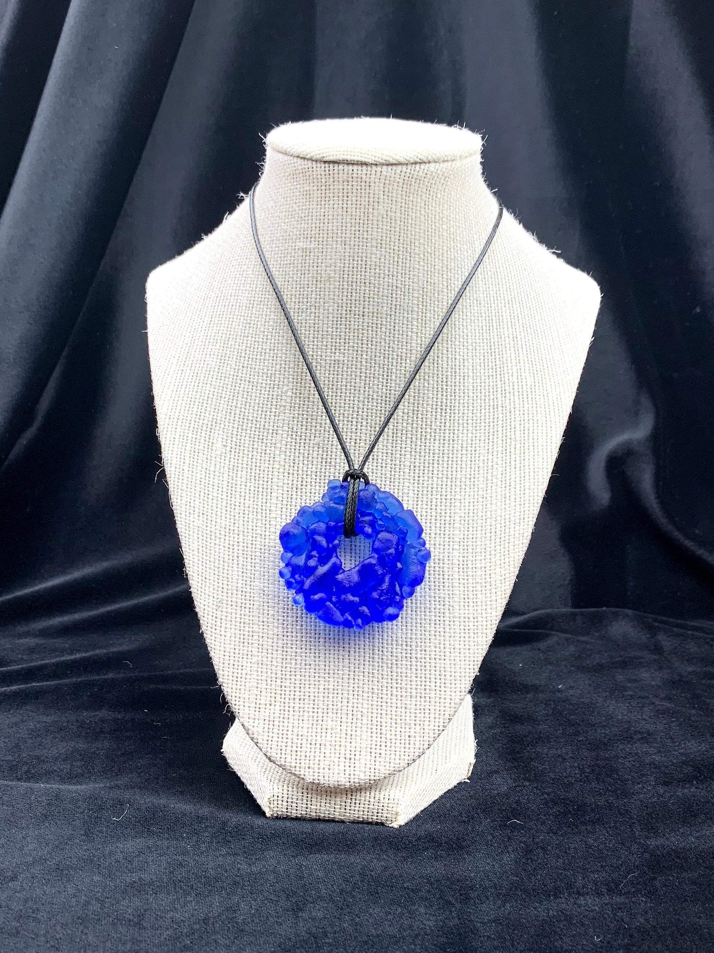 Upcycled Glass Jewelry, Blue Statement Pendant Necklace, Recycled Glass, Gift for Wine Lover, Glass Bottle Art