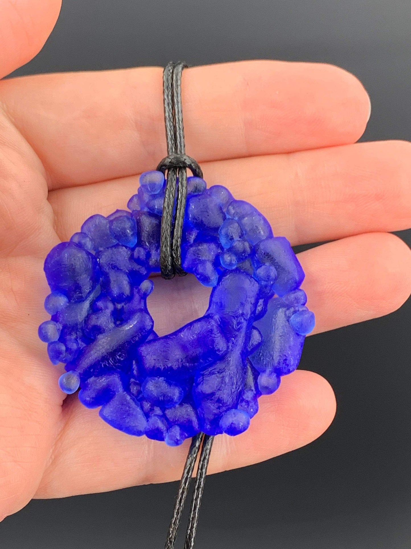 Upcycled Glass Jewelry, Blue Statement Pendant Necklace, Recycled Glass, Gift for Wine Lover, Glass Bottle Art