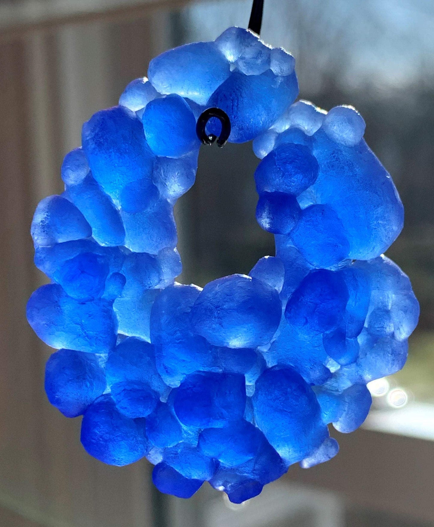 Upcycled Glass Jewelry, Blue Statement Pendant Necklace, Recycled Glass, Gift for Wine Lover, Glass Bottle Art