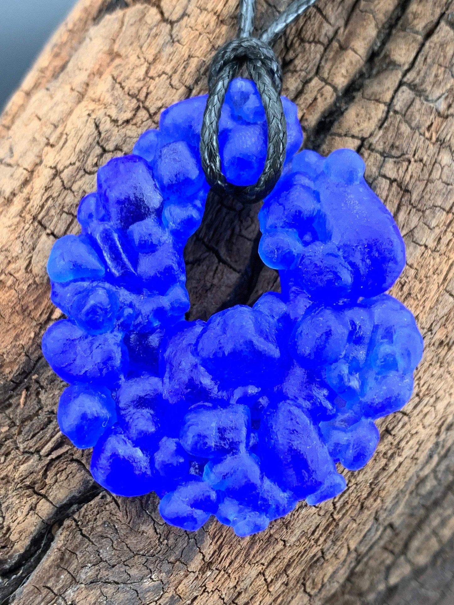 Upcycled Glass Jewelry, Blue Statement Pendant Necklace, Recycled Glass, Gift for Wine Lover, Glass Bottle Art