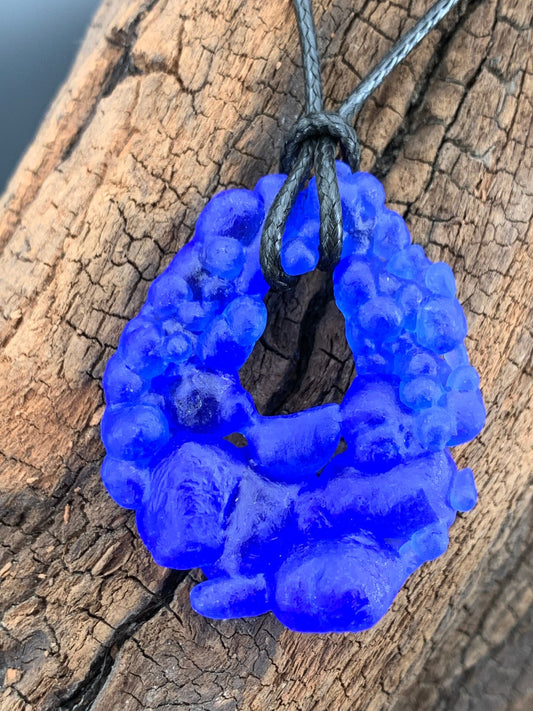 Upcycled Glass Jewelry, Blue Statement Pendant Necklace, Recycled Glass, Gift for Wine Lover, Glass Bottle Art