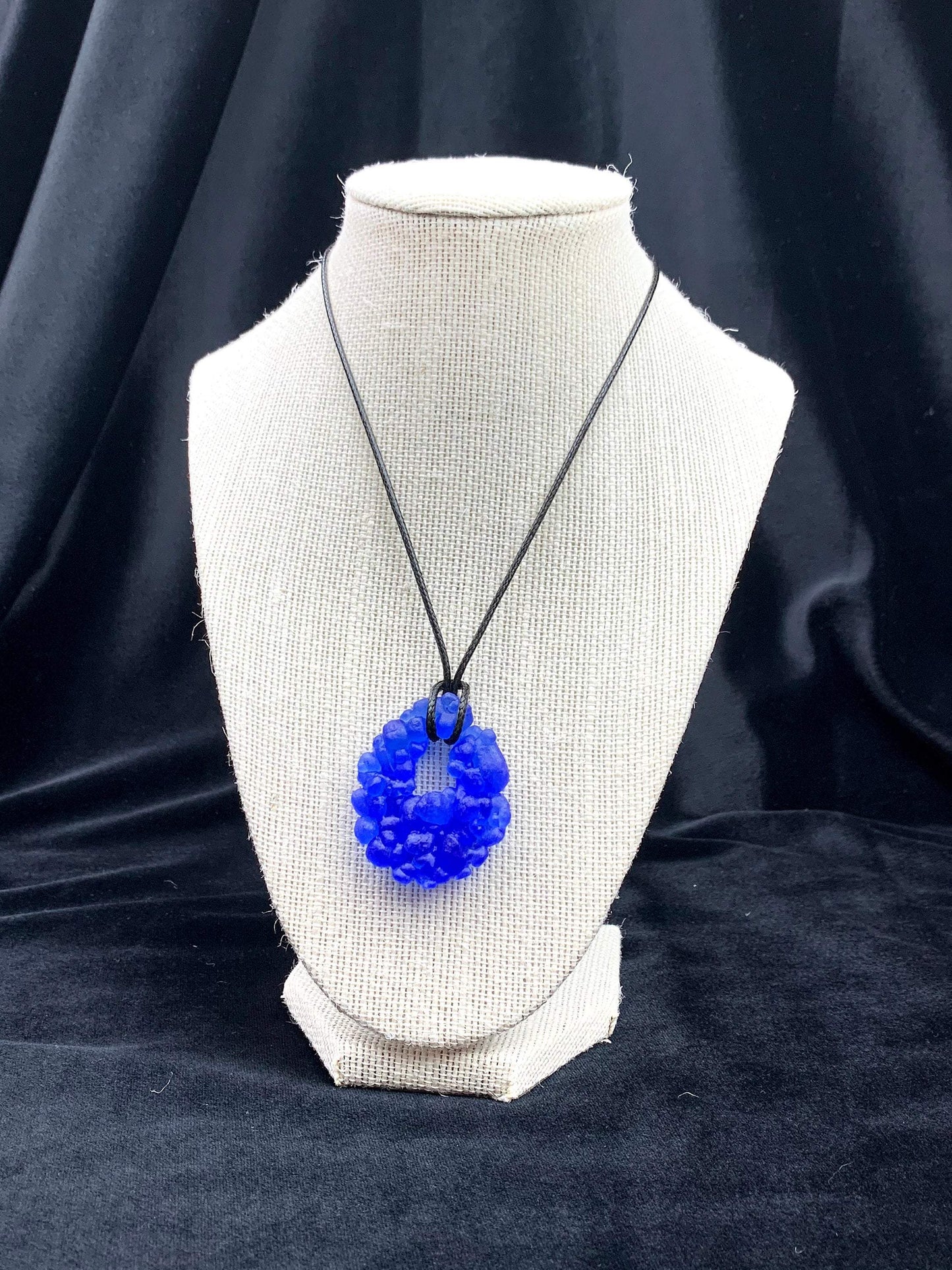 Upcycled Glass Jewelry, Blue Statement Pendant Necklace, Recycled Glass, Gift for Wine Lover, Glass Bottle Art