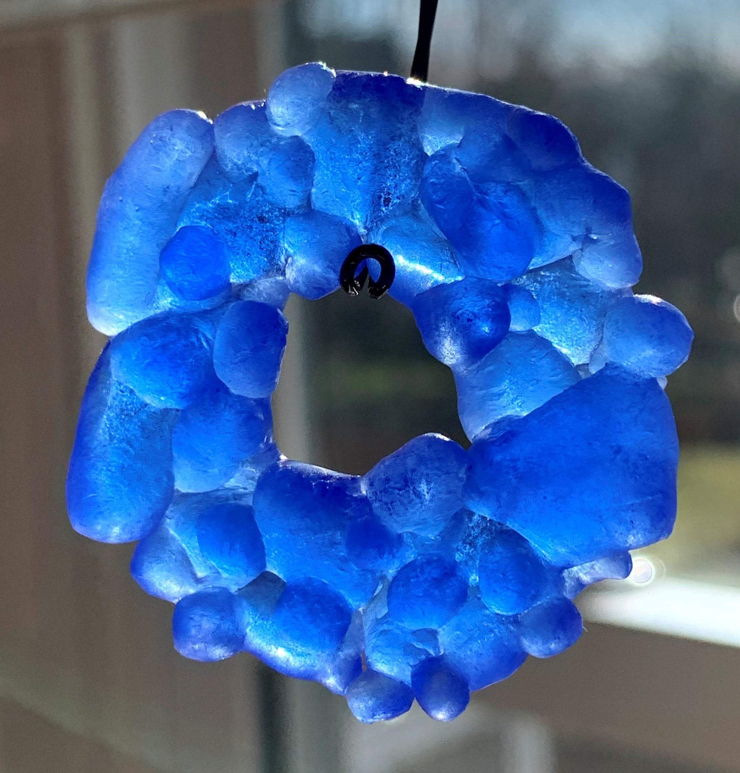 Upcycled Glass Jewelry, Blue Statement Pendant Necklace, Recycled Glass, Gift for Wine Lover, Glass Bottle Art