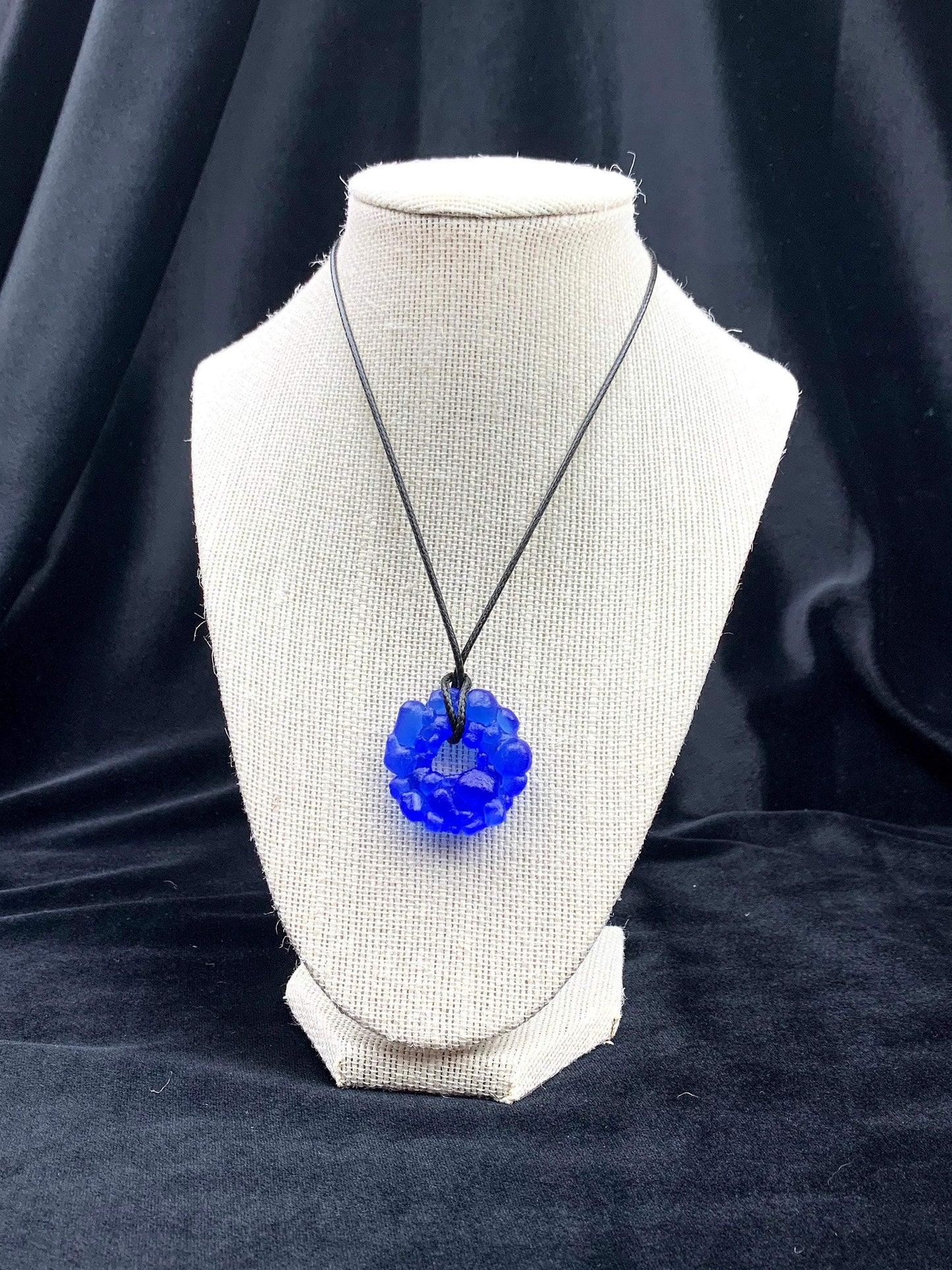 Upcycled Glass Jewelry, Blue Statement Pendant Necklace, Recycled Glass, Gift for Wine Lover, Glass Bottle Art
