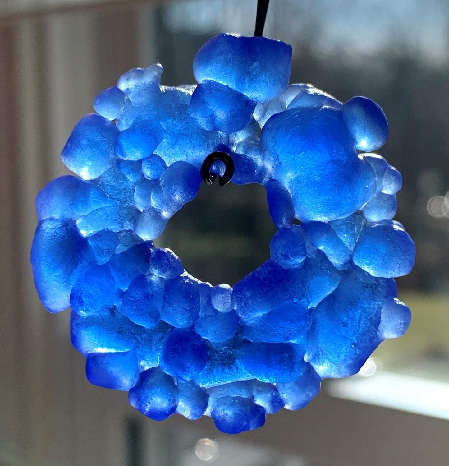Upcycled Glass Jewelry, Blue Statement Pendant Necklace, Recycled Glass, Gift for Wine Lover, Glass Bottle Art