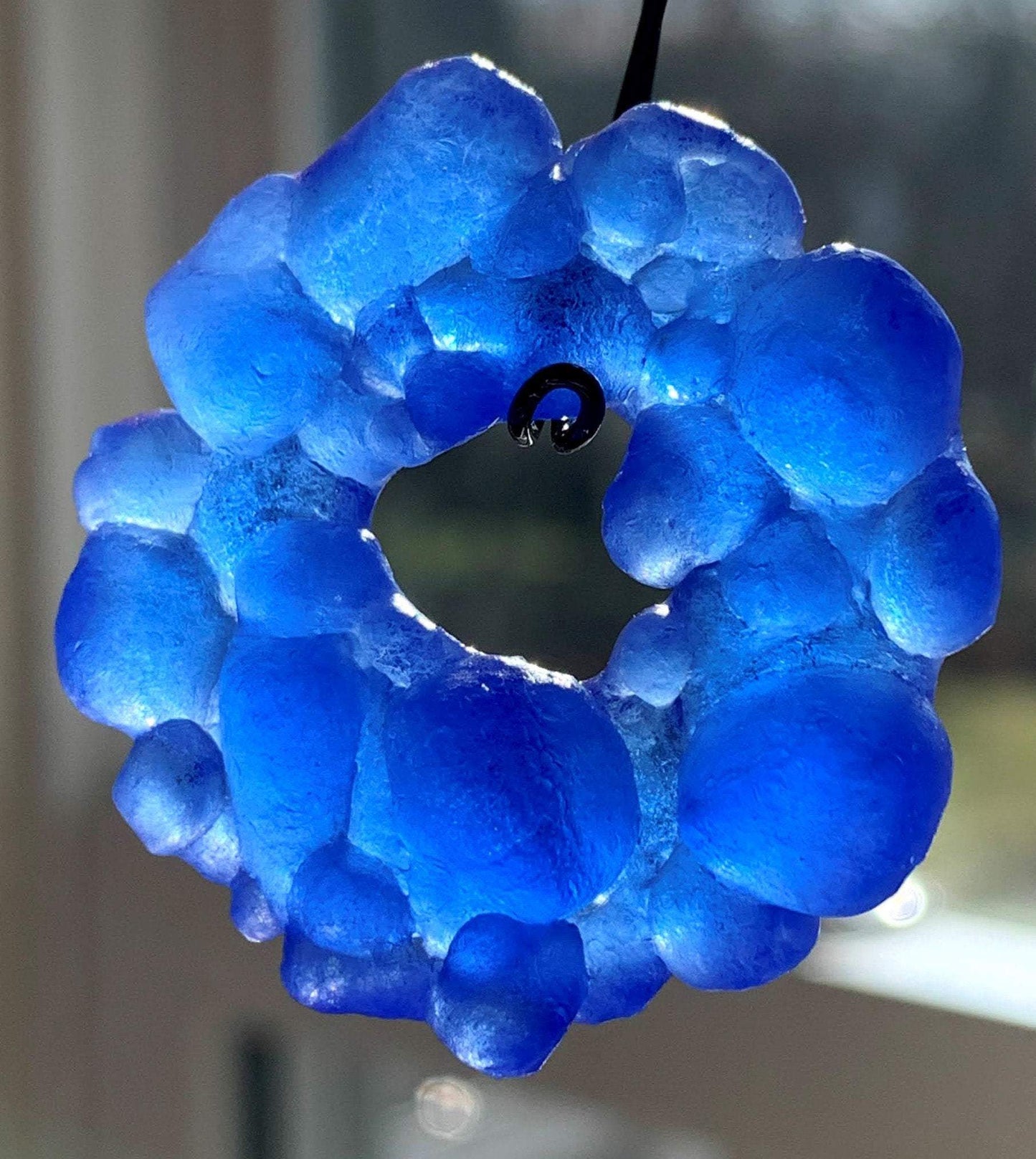 Upcycled Glass Jewelry, Blue Statement Pendant Necklace, Recycled Glass, Gift for Wine Lover, Glass Bottle Art