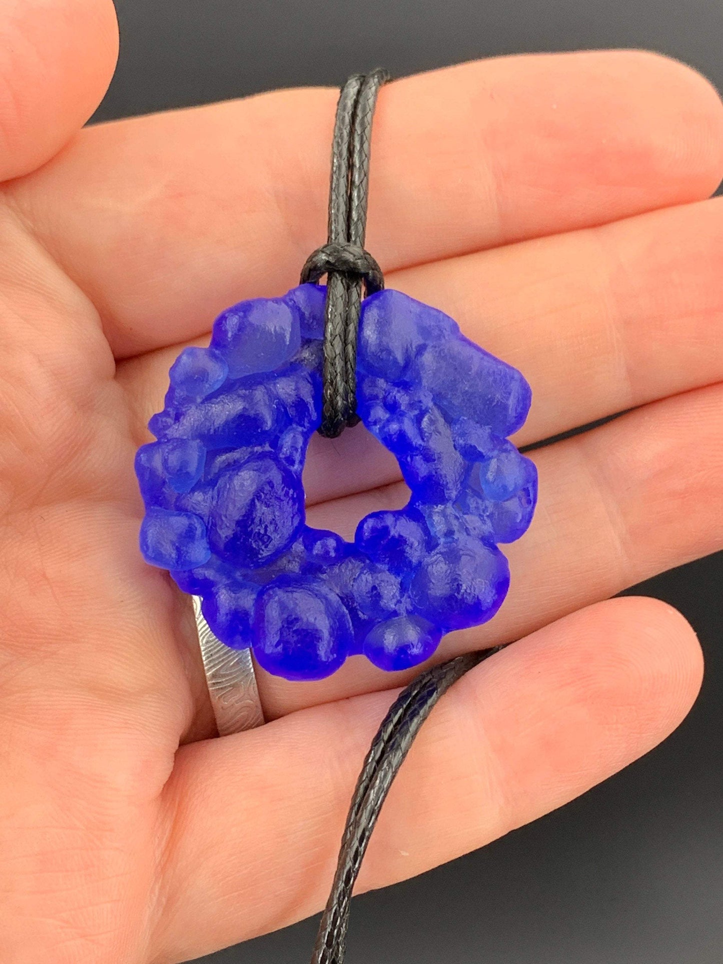 Upcycled Glass Jewelry, Blue Statement Pendant Necklace, Recycled Glass, Gift for Wine Lover, Glass Bottle Art