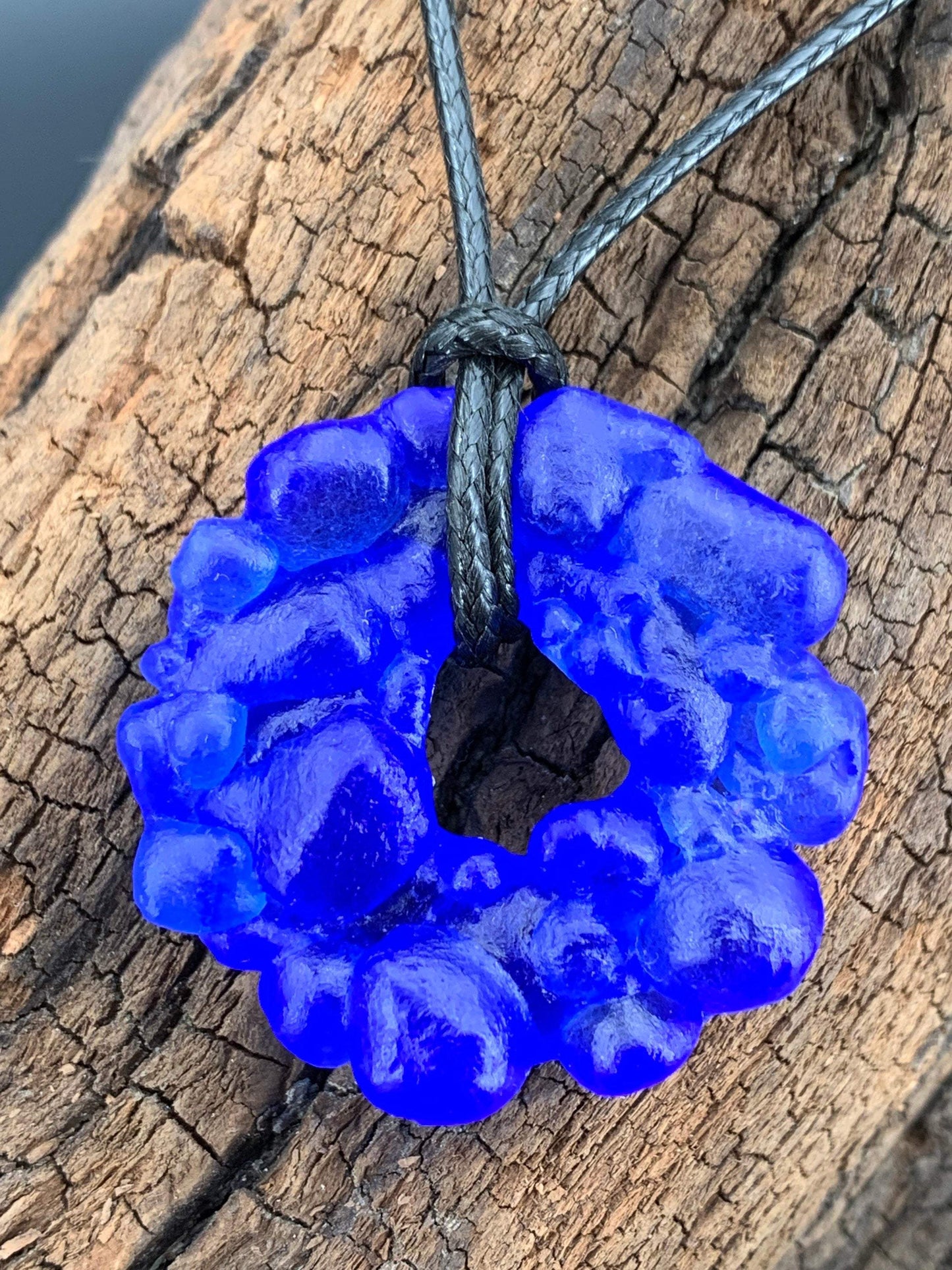 Upcycled Glass Jewelry, Blue Statement Pendant Necklace, Recycled Glass, Gift for Wine Lover, Glass Bottle Art