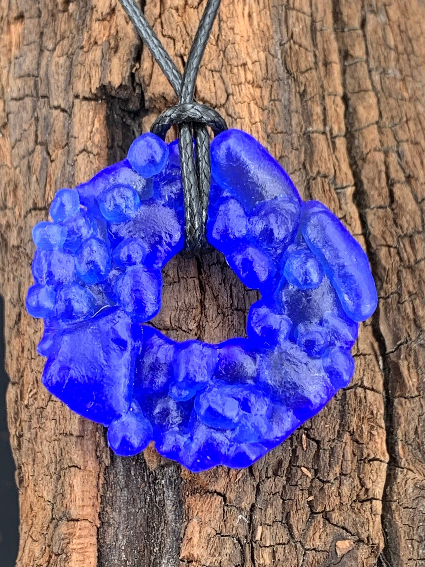 Upcycled Glass Jewelry, Blue Statement Pendant Necklace, Recycled Glass, Gift for Wine Lover, Glass Bottle Art