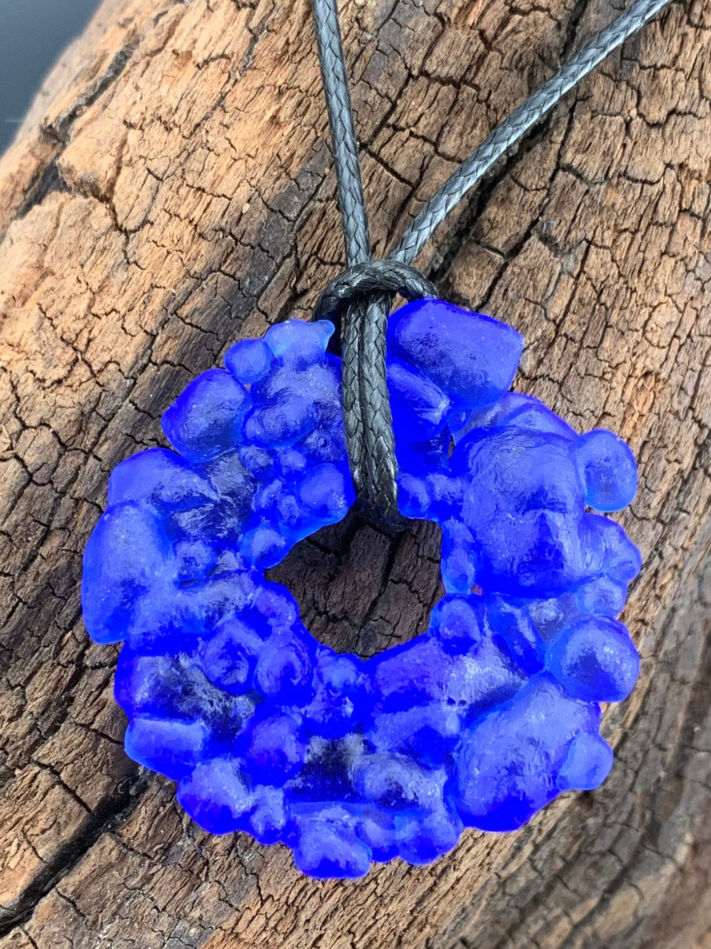 Upcycled Glass Jewelry, Blue Statement Pendant Necklace, Recycled Glass, Gift for Wine Lover, Glass Bottle Art
