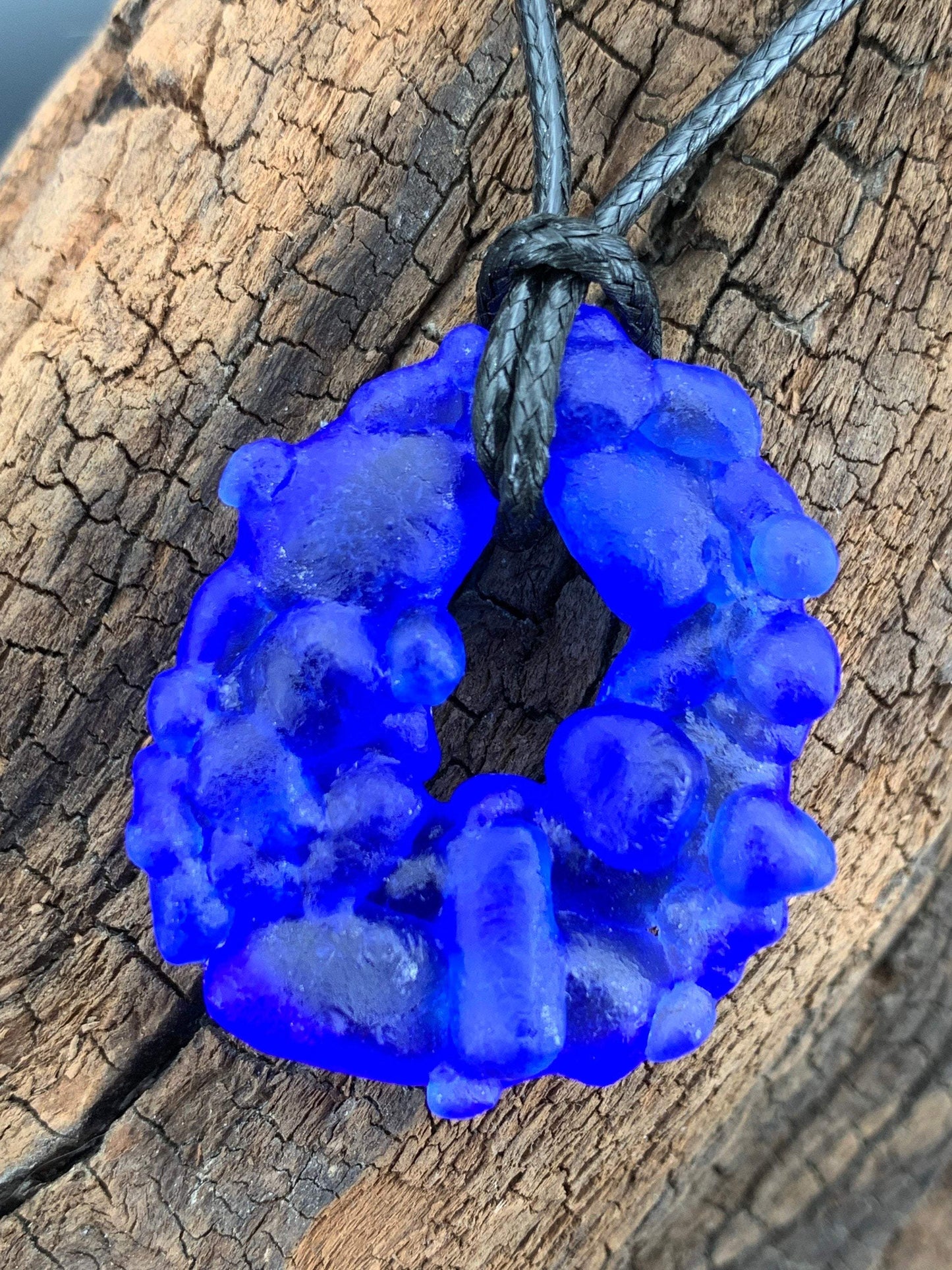 Upcycled Glass Jewelry, Blue Statement Pendant Necklace, Recycled Glass, Gift for Wine Lover, Glass Bottle Art