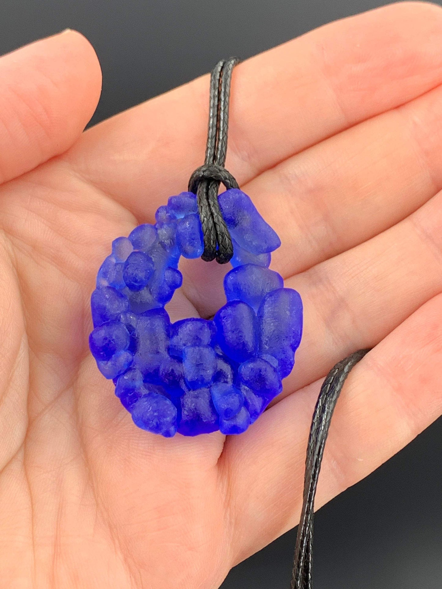 Upcycled Glass Jewelry, Blue Statement Pendant Necklace, Recycled Glass, Gift for Wine Lover, Glass Bottle Art
