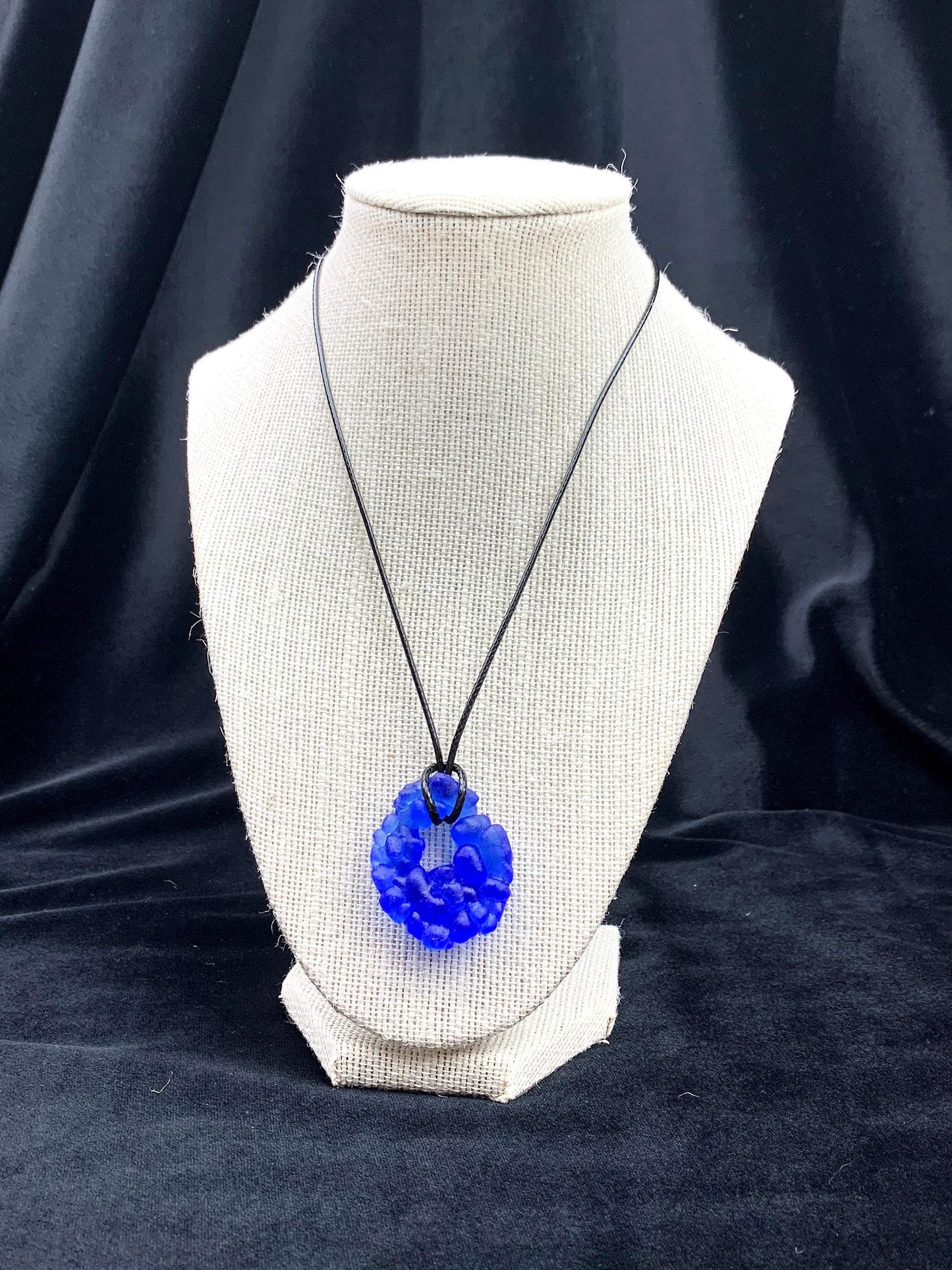 Upcycled Glass Jewelry, Blue Statement Pendant Necklace, Recycled Glass, Gift for Wine Lover, Glass Bottle Art