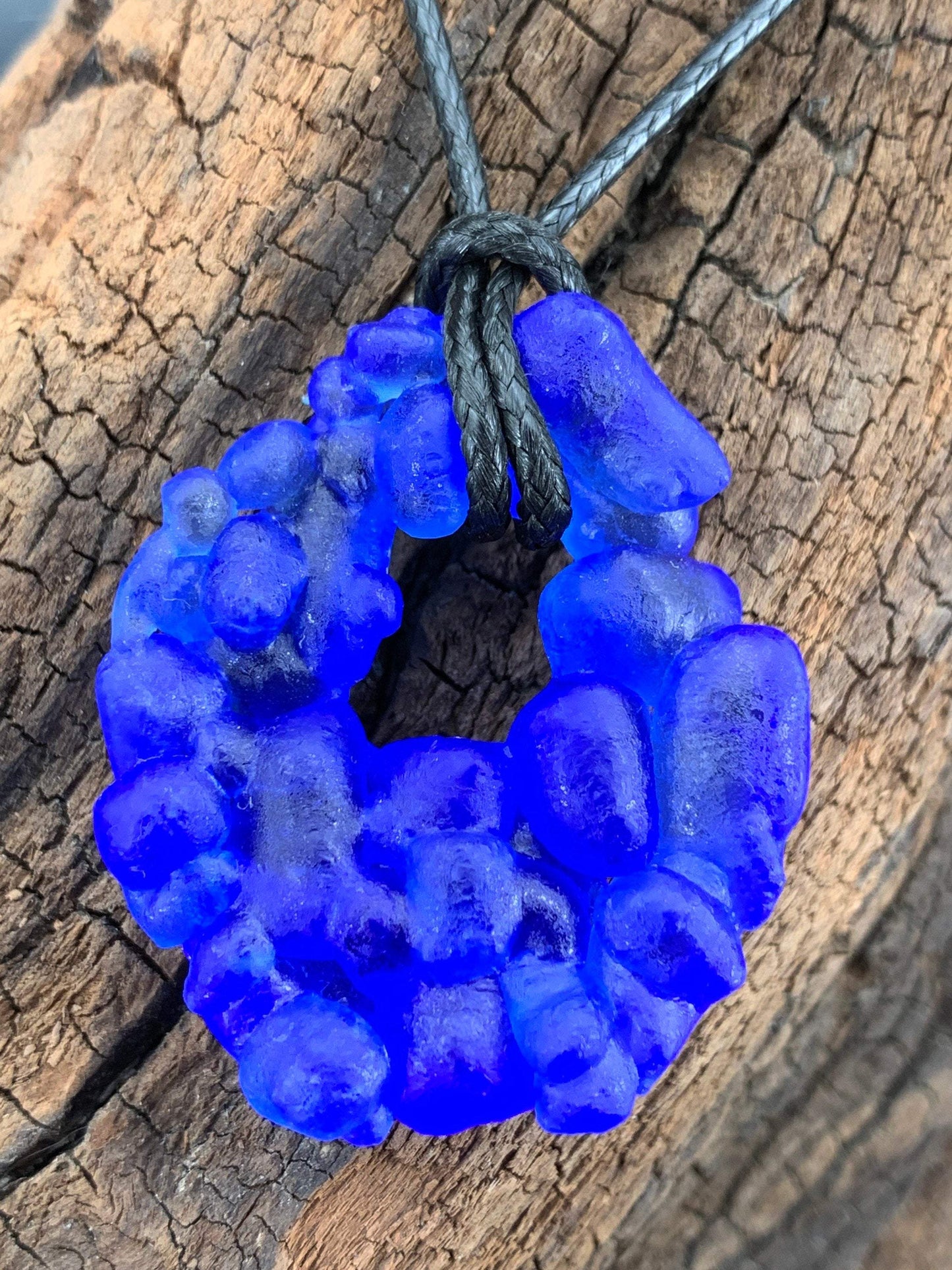 Upcycled Glass Jewelry, Blue Statement Pendant Necklace, Recycled Glass, Gift for Wine Lover, Glass Bottle Art