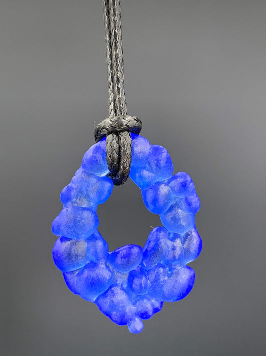 Upcycled Glass Jewelry, Blue Statement Pendant Necklace, Recycled Glass, Gift for Wine Lover, Glass Bottle Art