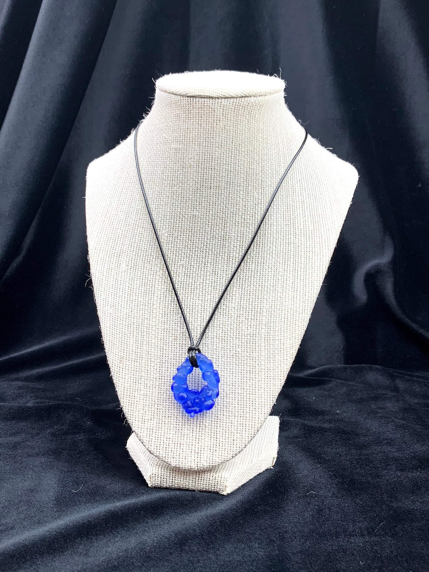 Upcycled Glass Jewelry, Blue Statement Pendant Necklace, Recycled Glass, Gift for Wine Lover, Glass Bottle Art