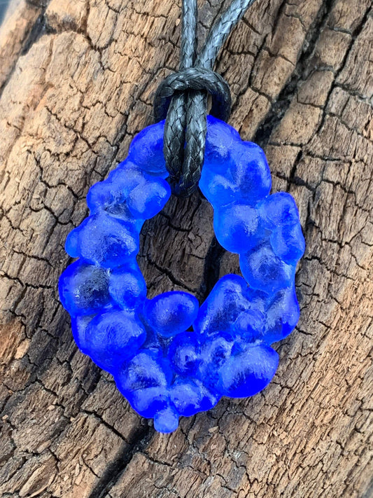 Upcycled Glass Jewelry, Blue Statement Pendant Necklace, Recycled Glass, Gift for Wine Lover, Glass Bottle Art