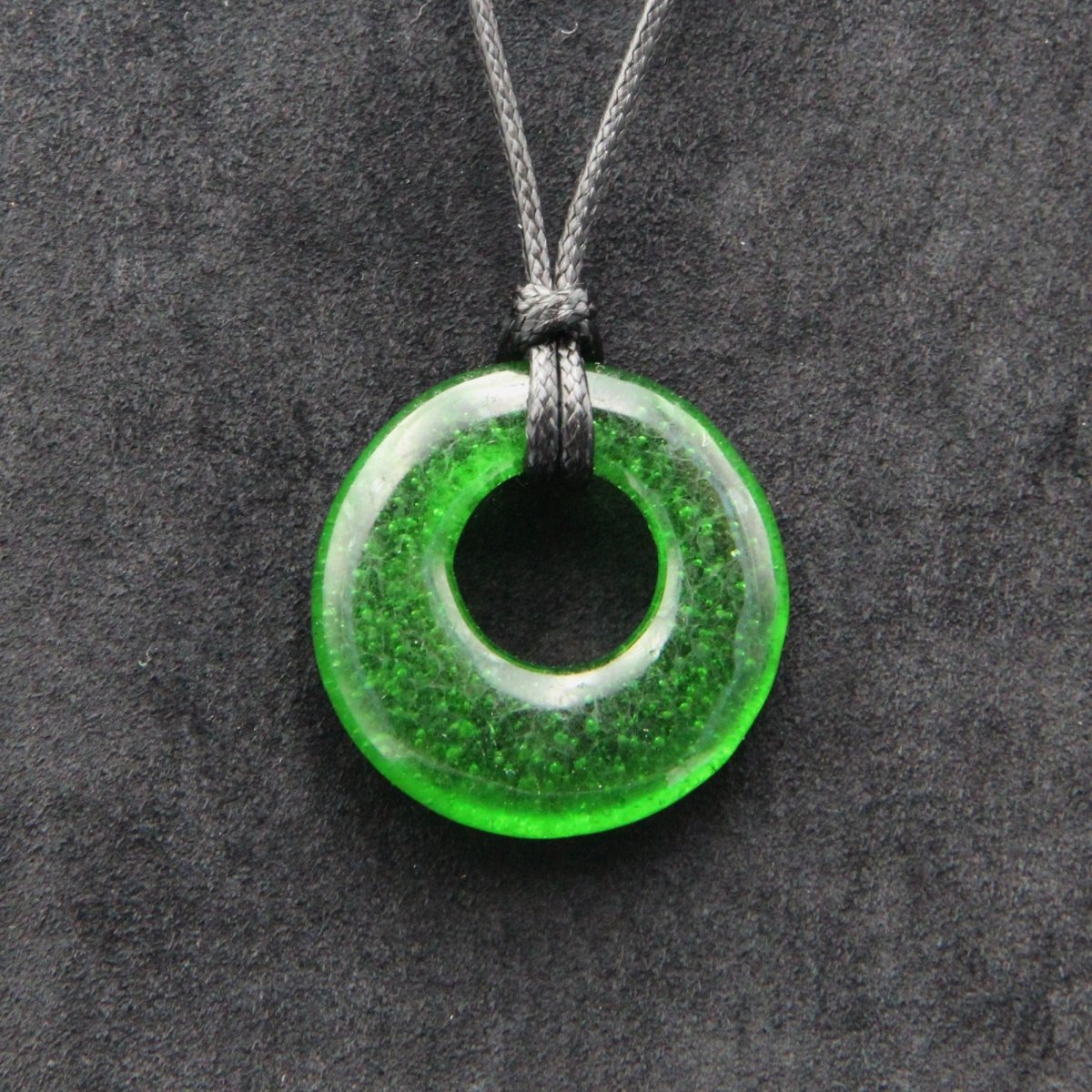 Upcycled Green Donut Necklace, Recycled Glass Pendant