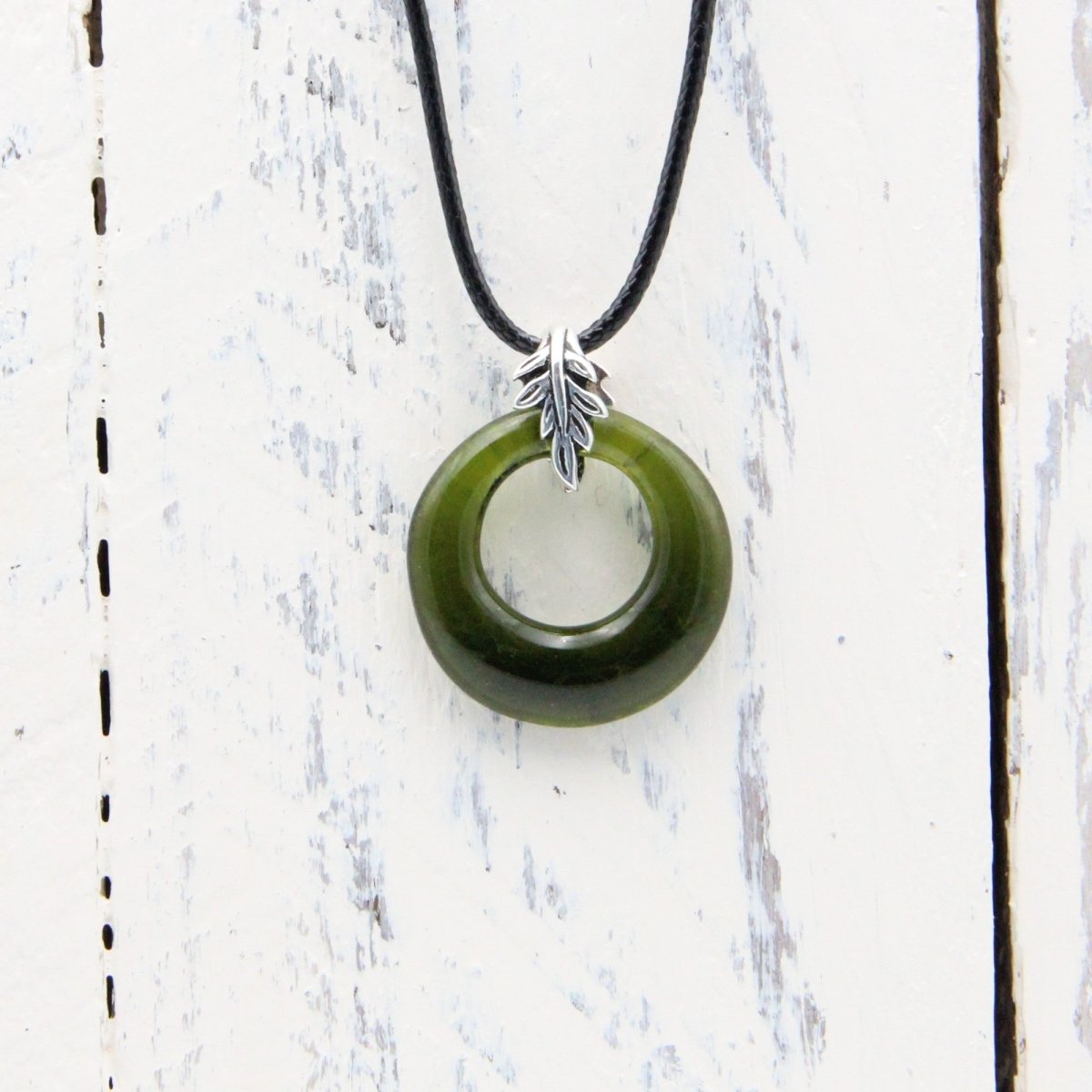 Upcycled Green Donut Necklace, Recycled Glass Pendant
