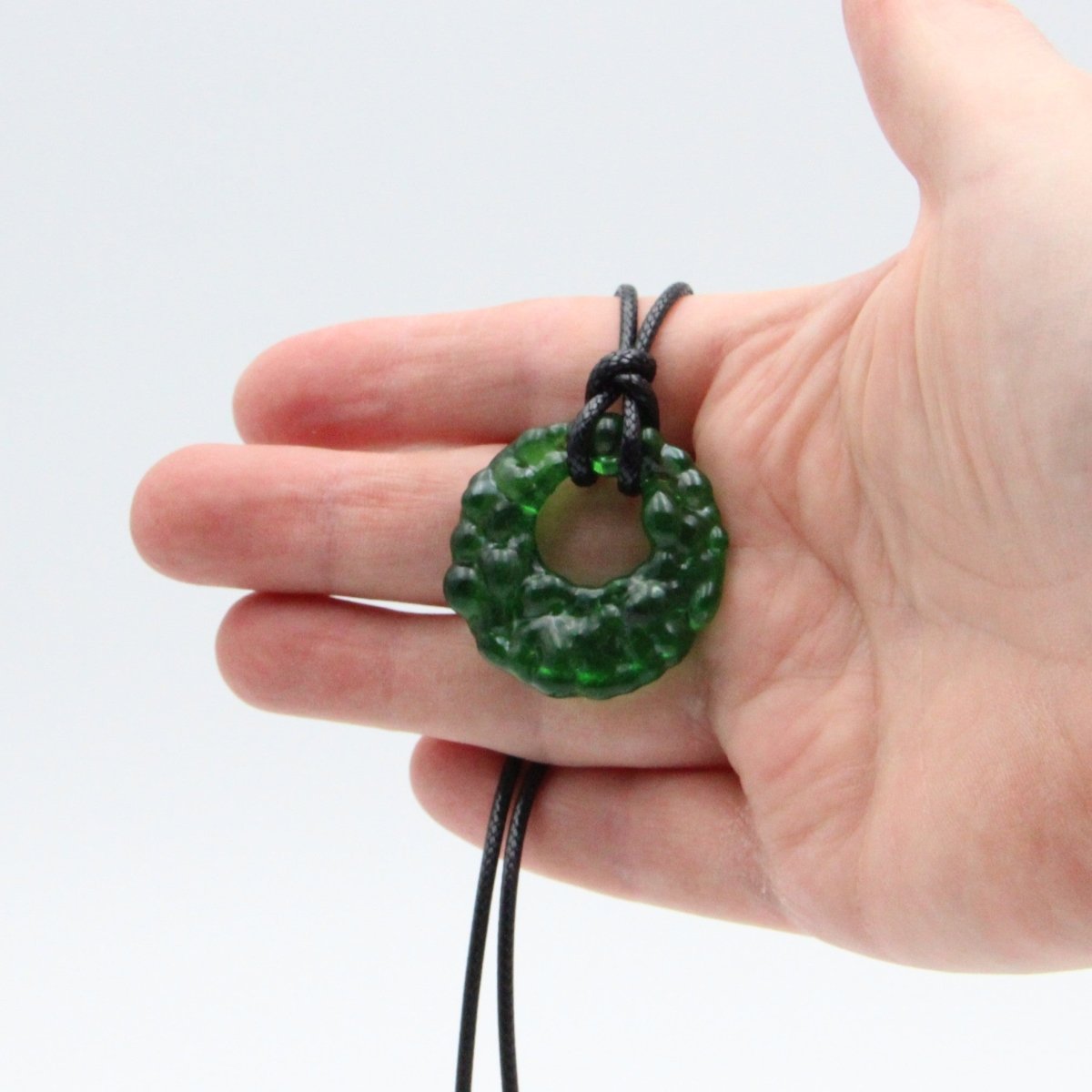 Upcycled Green Donut Necklace, Recycled Glass Pendant