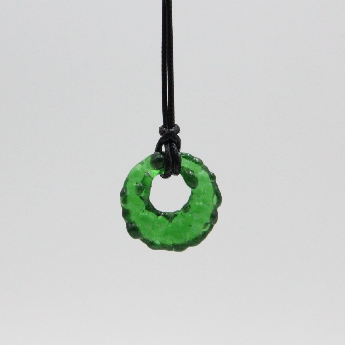 Upcycled Green Donut Necklace, Recycled Glass Pendant