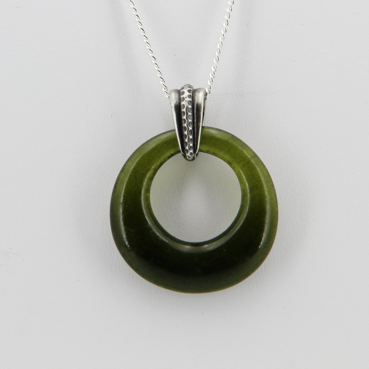 Upcycled Green Donut Necklace, Recycled Glass Pendant