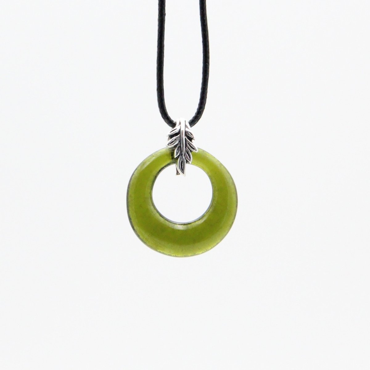 Upcycled Green Donut Necklace, Recycled Glass Pendant