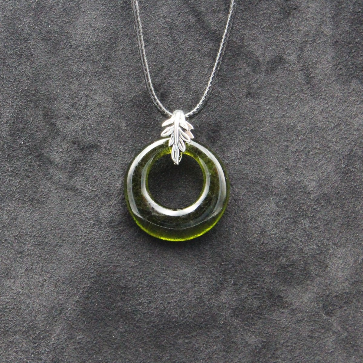 Upcycled Green Donut Necklace, Recycled Glass Pendant