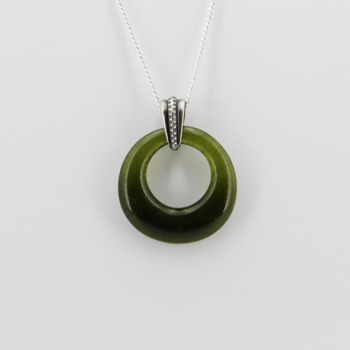 Upcycled Green Donut Necklace, Recycled Glass Pendant