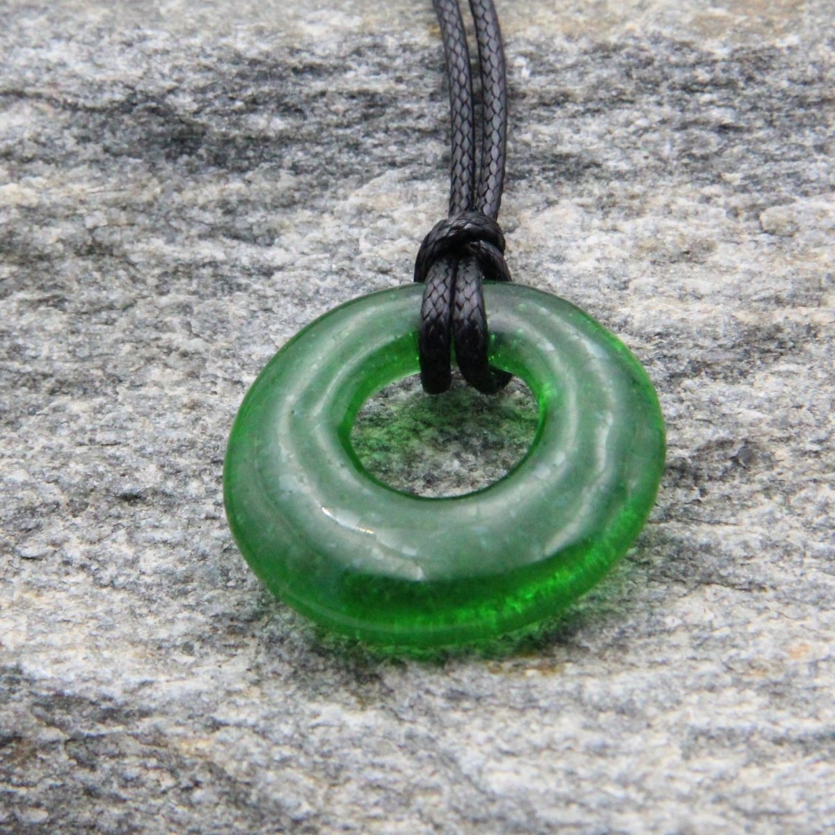 Upcycled Green Donut Necklace, Recycled Glass Pendant