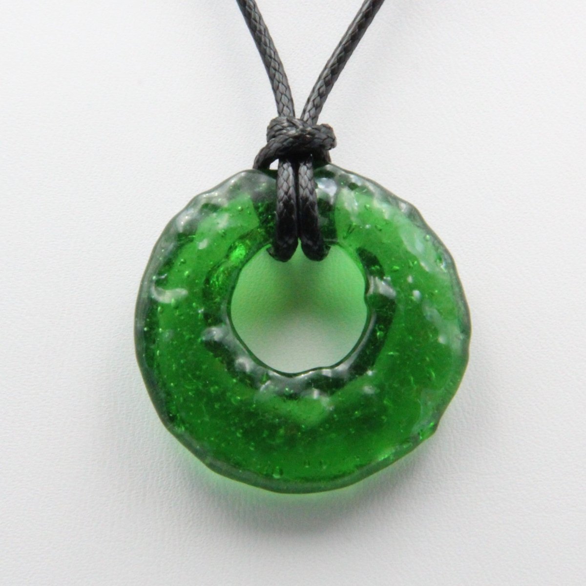 Upcycled Green Donut Necklace, Recycled Glass Pendant