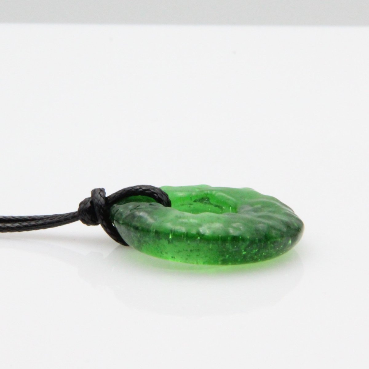 Upcycled Green Donut Necklace, Recycled Glass Pendant