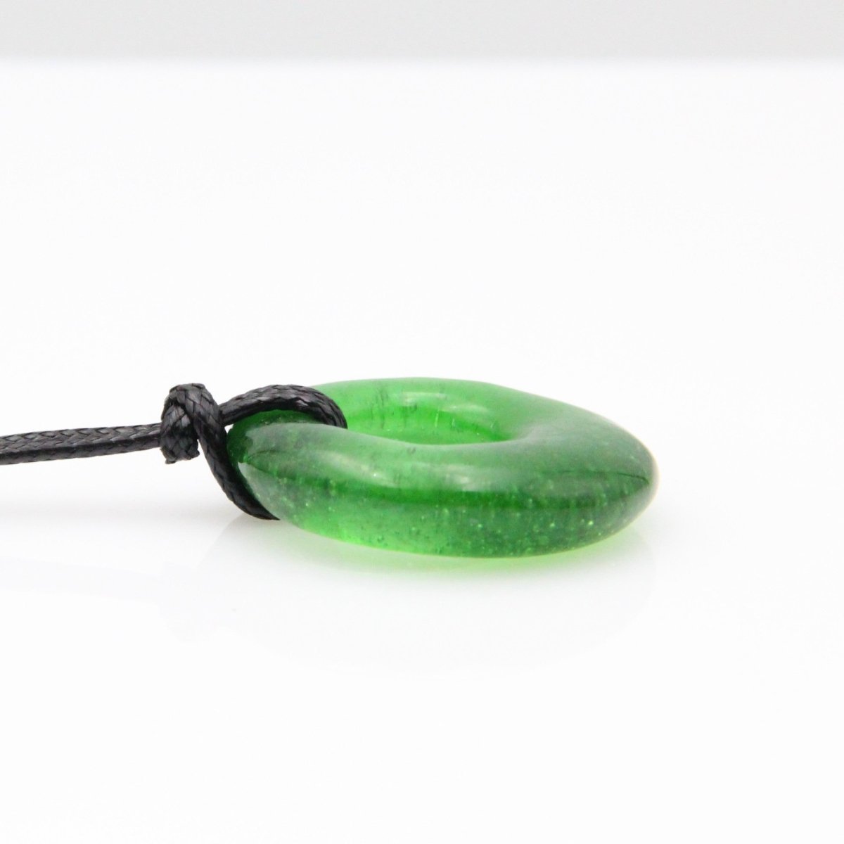 Upcycled Green Donut Necklace, Recycled Glass Pendant