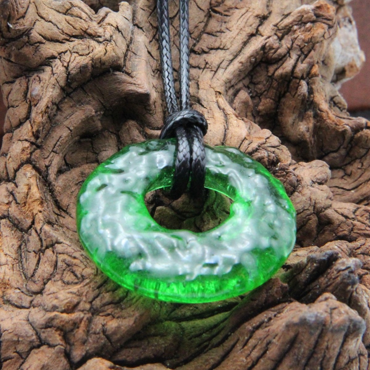 Upcycled Green Donut Necklace, Recycled Glass Pendant