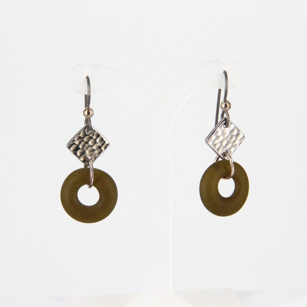 Upcycled Green Glass Dangle Earrings
