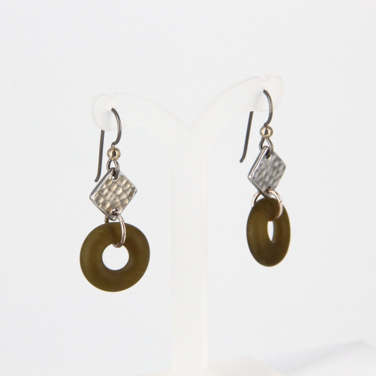 Upcycled Green Glass Dangle Earrings