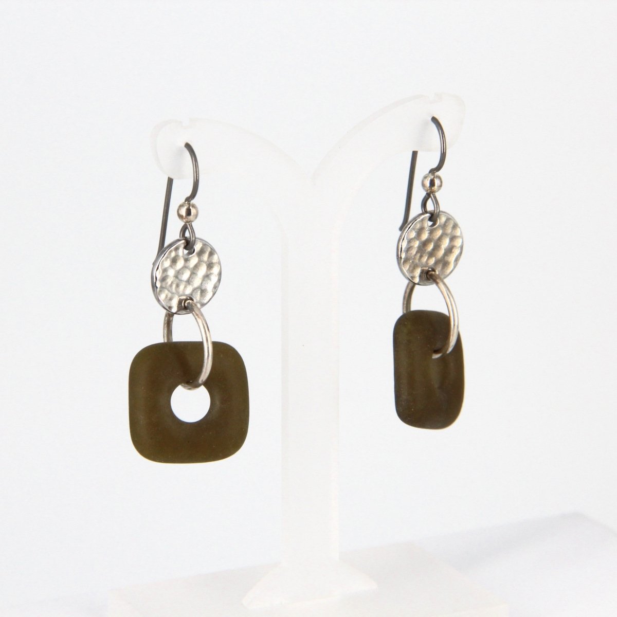 Upcycled Green Glass Dangle Earrings from a Wine Bottle