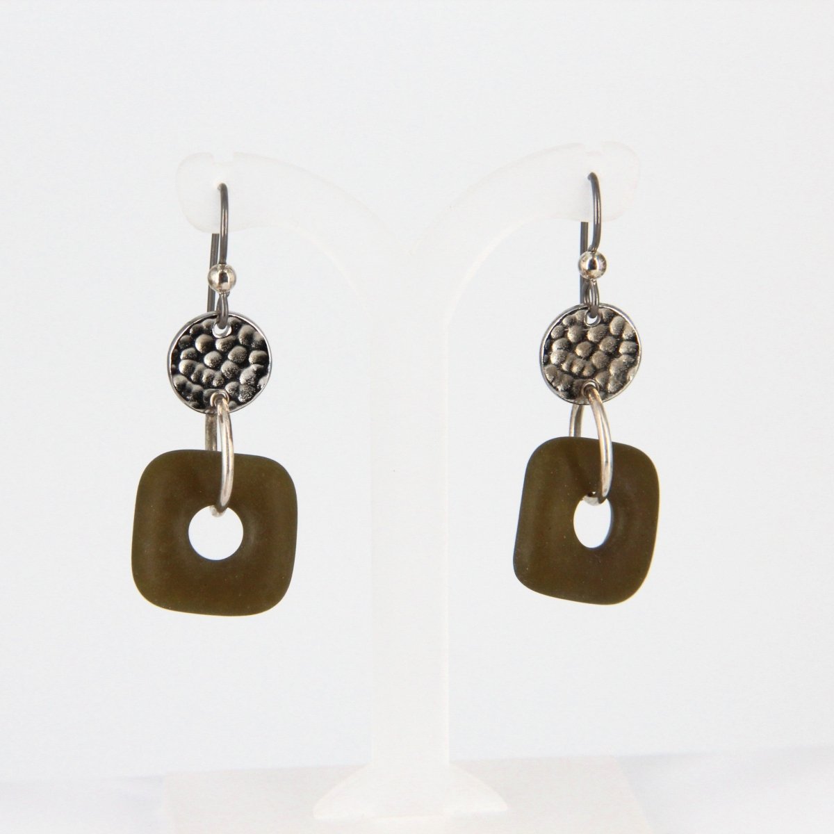 Upcycled Green Glass Dangle Earrings from a Wine Bottle