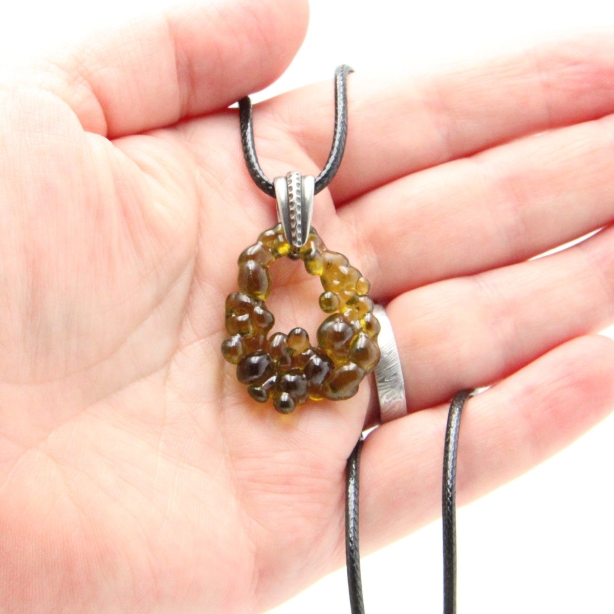 Upcycled Green Statement Necklace, Recycled Glass Pendant