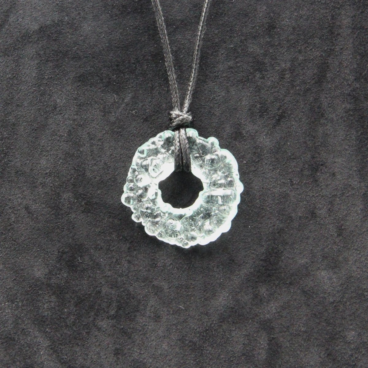 Upcycled Pale Aqua Blue Donut Necklace, Recycled Glass Pendant
