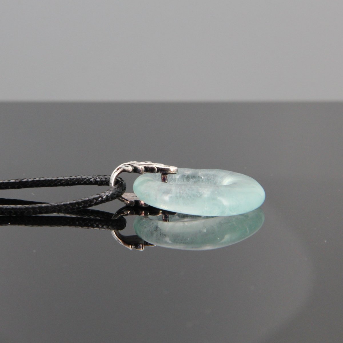 Upcycled Pale Aqua Blue Donut Necklace, Recycled Glass Pendant
