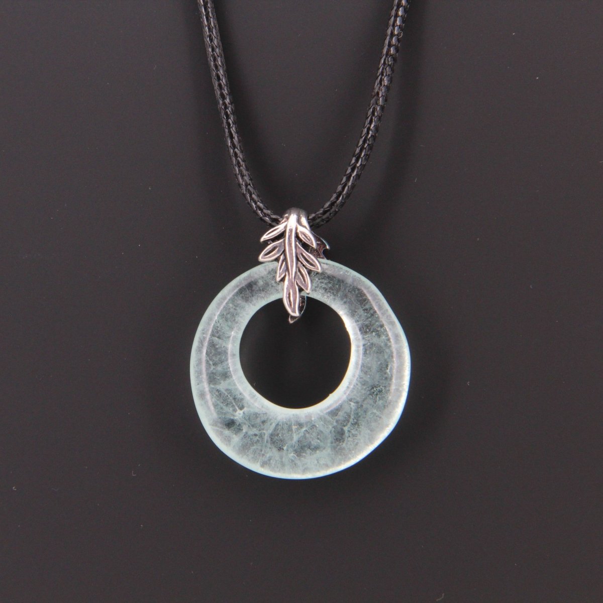 Upcycled Pale Aqua Blue Donut Necklace, Recycled Glass Pendant