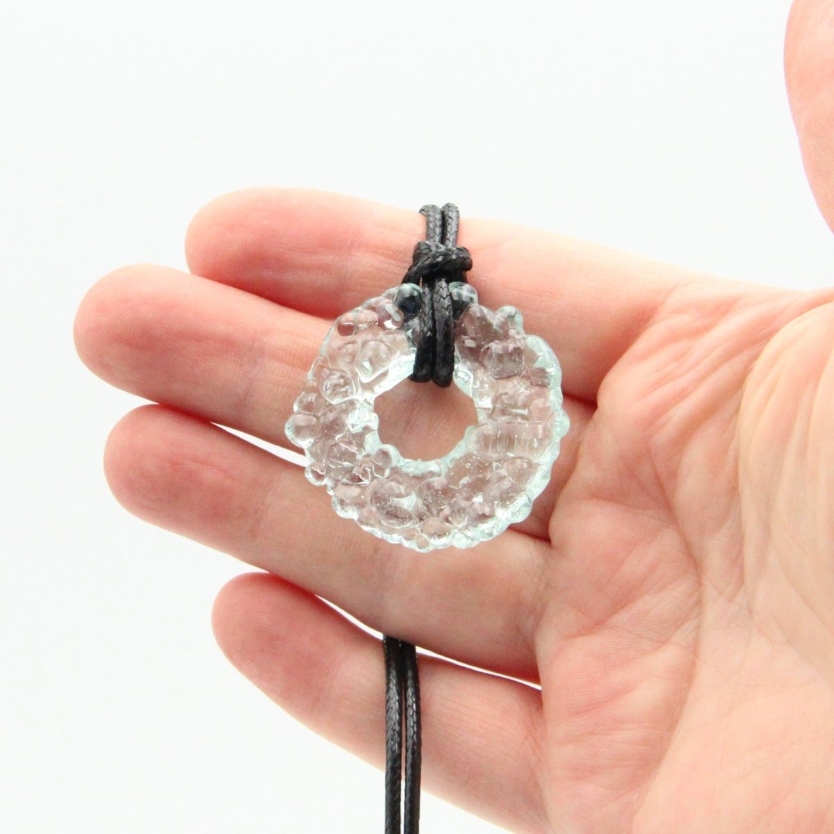 Upcycled Pale Aqua Blue Donut Necklace, Recycled Glass Pendant