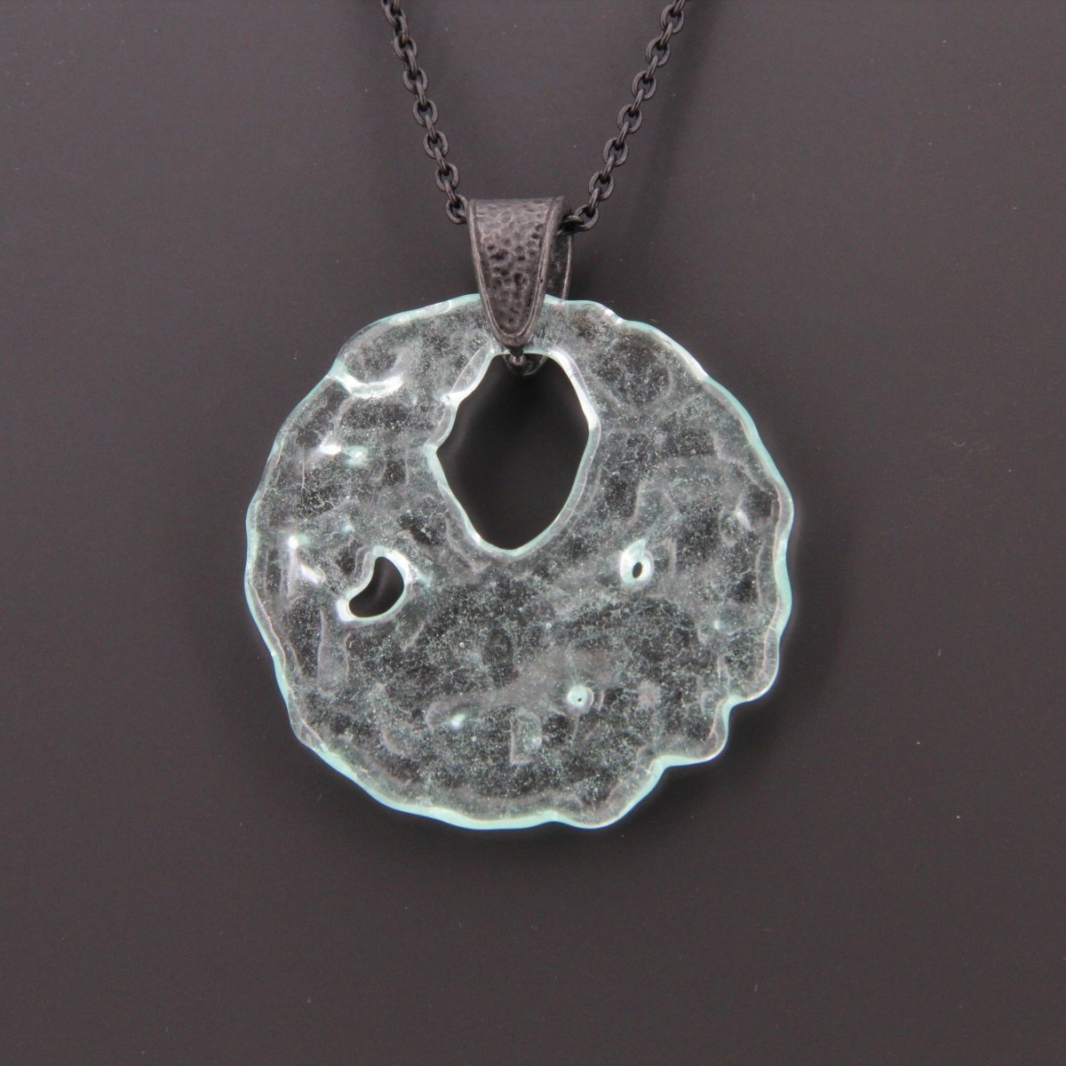 Upcycled Pale Aqua Blue Necklace, Recycled Glass Pendant