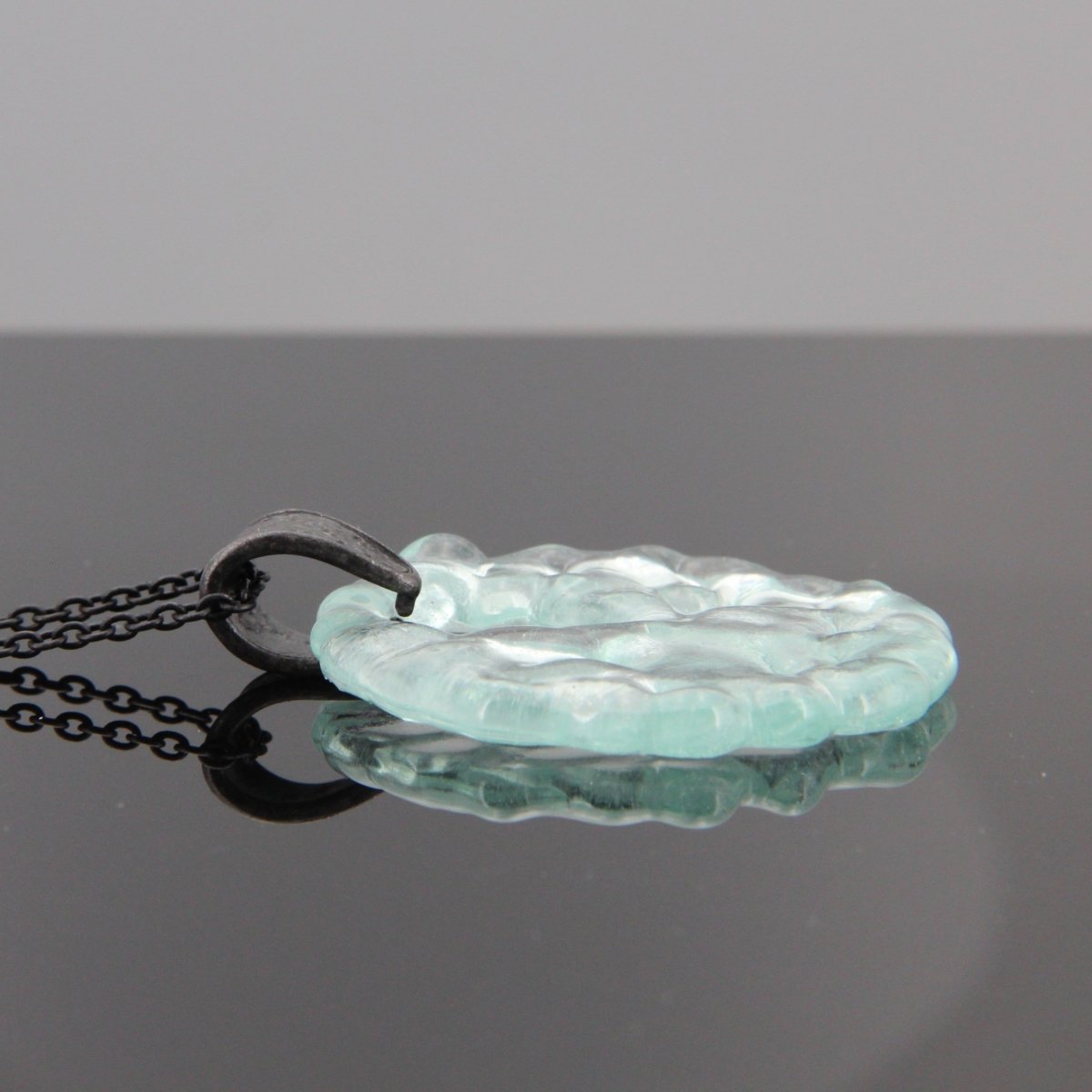 Upcycled Pale Aqua Blue Necklace, Recycled Glass Pendant