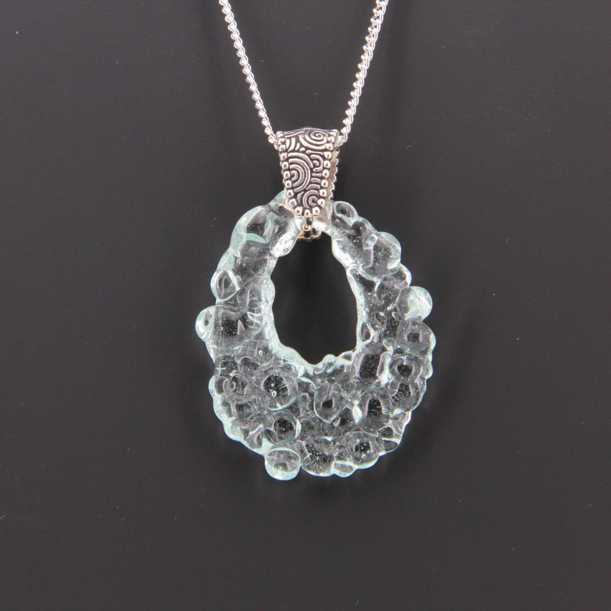 Upcycled Pale Aqua Blue Necklace, Recycled Glass Pendant